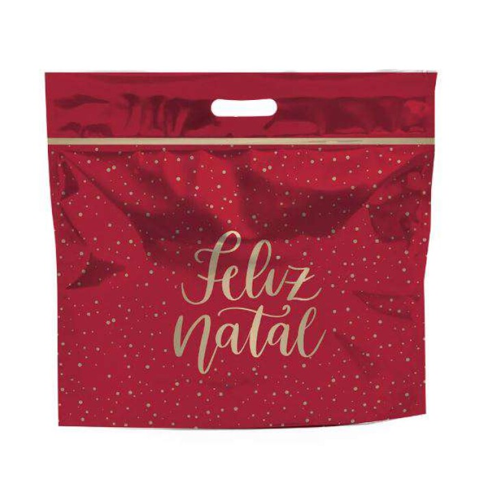 Sacola Metalizada Zíper Feliz Natal 46x43 5 cm Cromus Dokassa