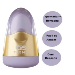 Apontador com Borracha Cis Trend com Depósito Roxo/Dourado