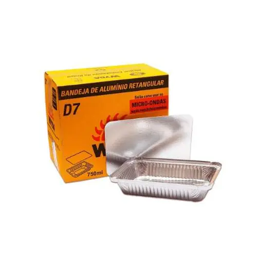 Bandeja de Alumínio Retangular D7 750ml - Caixa com 100 unidades - Wyda