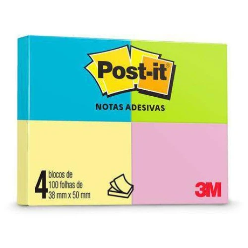 Bloco Post It 4X100 4 Cores 3M