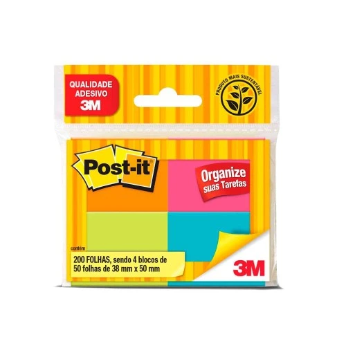 Bloco Post It 653 Neon 3M 4 blocos c/50 FLS