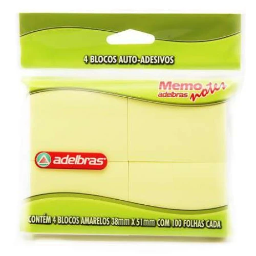 Bloco Post It Amarelo Adelbras 4X100 FLS