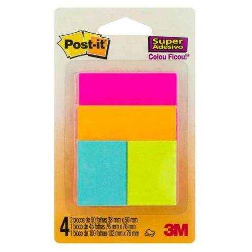 Bloco Post It cascata 4 blocos cores 3M