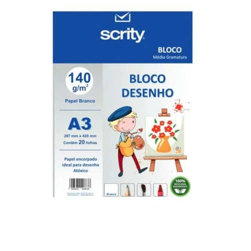 Bloco para Desenho Branco A3 Scrity Bloco para Desenho Branco A3 Scrity