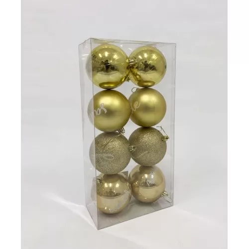 Bola Decorativa Natal Dourada C/Escrita - Pacote c/8 Bolas