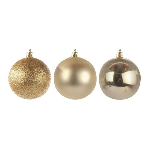 Bolas de Natal Cromus em Tubo Dourada 8cm  6 Unidades (Brilho, Fosco e Glitter)