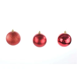 Bolas de Natal Cromus em Tubo  Vermelha  8cm  6 Unidades (Brilho, Fosco e Glitter)