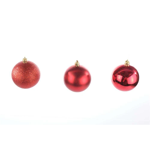 Bolas de Natal Cromus em Tubo  Vermelha  8cm  6 Unidades (Brilho, Fosco e Glitter)