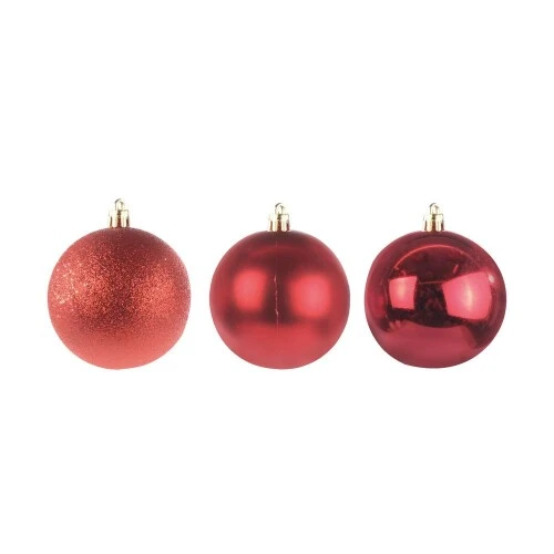Bolas de Natal Cromus em Tubo  Vermelha  8cm  6 Unidades (Brilho, Fosco e Glitter)