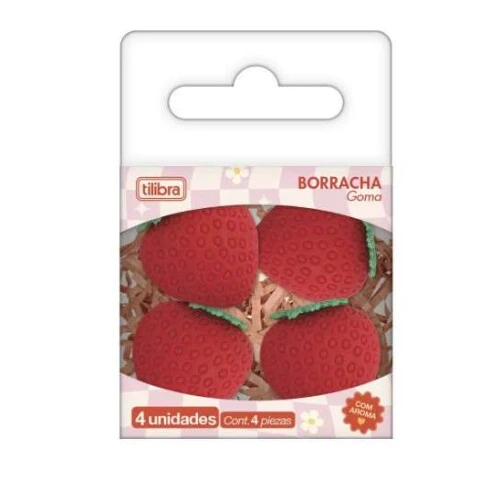 Borracha Mini Morango Caixa c/4 unidades - Tilibra
