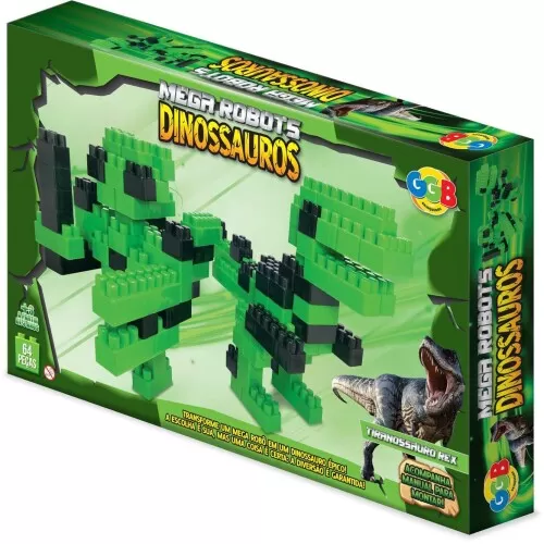 Brinquedo Bloco Lego 64 Peças Mega Robots Dinossauros Rex - GGB
