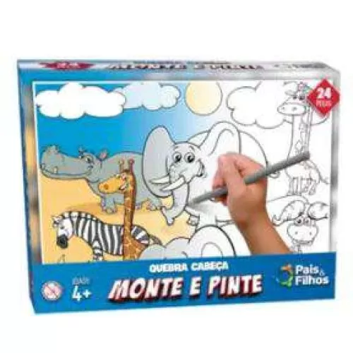 Brinquedo Quebra-Cabeça Monte e Pinte Safari - 24 peças