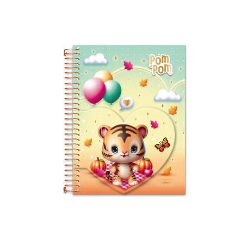 Caderno Universitário 1M Pompom Bichinhos 80 Folhas - Cadersil