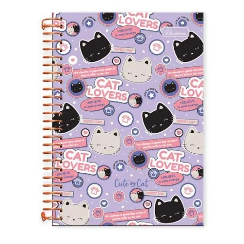 Caderno Universitário Colleg Cute Cat 1 matéria 80 Folhas  Cadersil