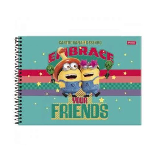 Caderno de Desenho Cartografia Minions 96 Folhas - Foroni