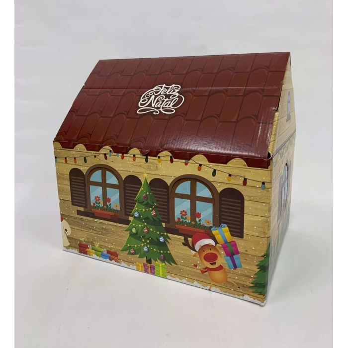 Caixa Papel Decorada Casinha de Natal Ref. 8738 - Dokassa Distribuidora
