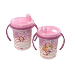 Caneca Plástica Patrulha Canina Rosa com Tampa e Bico 330ml - Plasútil