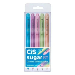 Caneta Esferográfica Cis Sugar Pastel - C/5 Unidades