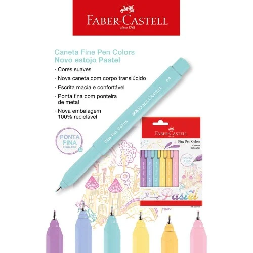 Caneta Fine Pen Colors - Estojo c/6 unidades - Faber Castell