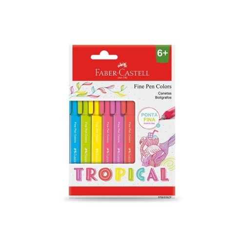 Caneta Fine Pen Colors Tropical - Estojo c/6 unidades - Faber Castell