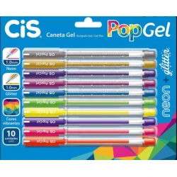 Caneta Gel Neon + Glitter Kit com 10 Unidades - CIS 1.7/0.7