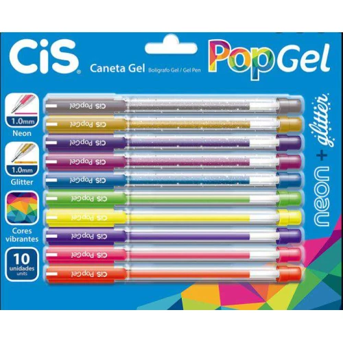 Caneta Gel Neon + Glitter Kit com 10 Unidades - CIS 1.7/0.7