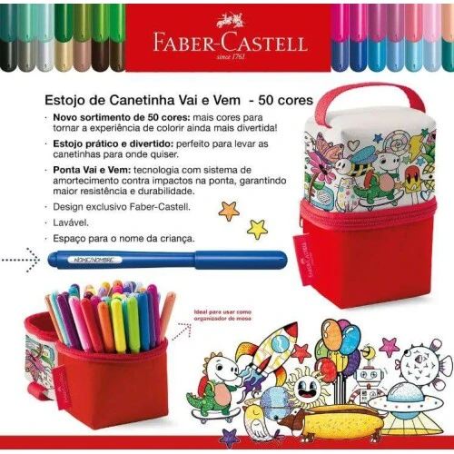 Caneta Hidrocor 50 cores Vai e Vem - Faber Castell