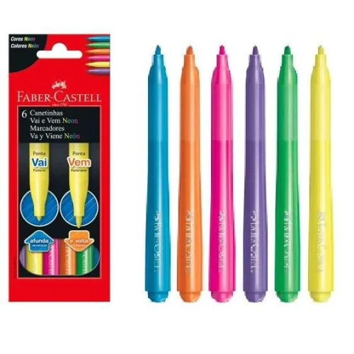 Caneta Hidrocor 6 Vai E Vem Neon - Faber Castell