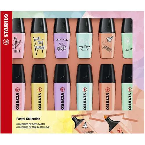 Caneta Marca Texto Stabilo Kit pastel com 12