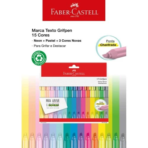 Caneta Marca Texto com 15 unidades - Faber Castell