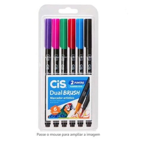 Caneta Pincel Dual Brush Aquarelável com 6 - Cis