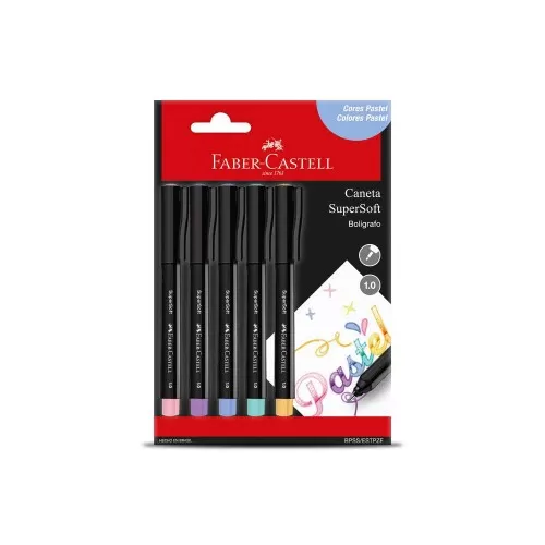 Caneta SuperSoft Pastel Estojo com 5 unidades - Faber Castell