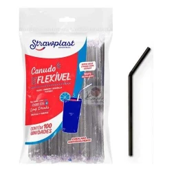 Canudo Flexível Preto c/100 un - Strawplast