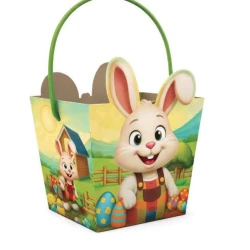 Cesta Cachepo Páscoa Coelho Fazendeiro 13,5x13,5x11,5 cm Da Cruz