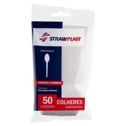 Colher Linha Leve Sobremesa Branca Strawplast C/50 Unidades