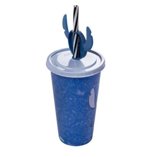 Copo Plastico com Tampa e Canudo Topper Angel 500ml Stitch - Plasútil