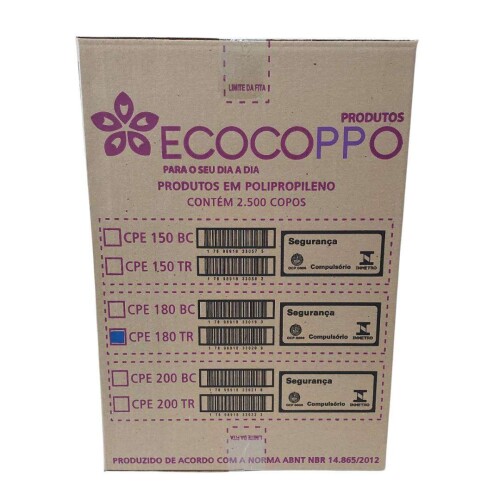 Copo Plástico Transparente 180ml Caixa c/2.500 - Ecocoppo