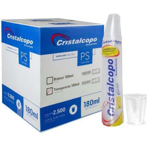 Copo Plástico Transparente 180ml Cristalcopo C/100 Unidades