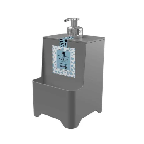 Dispenser Para Detergente E Esponja Smile Stolf 650ml Cinza Com Válvula Cromada