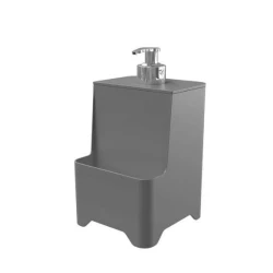 Dispenser Para Detergente E Esponja Smile Stolf 650ml Cinza Com Válvula Cromada