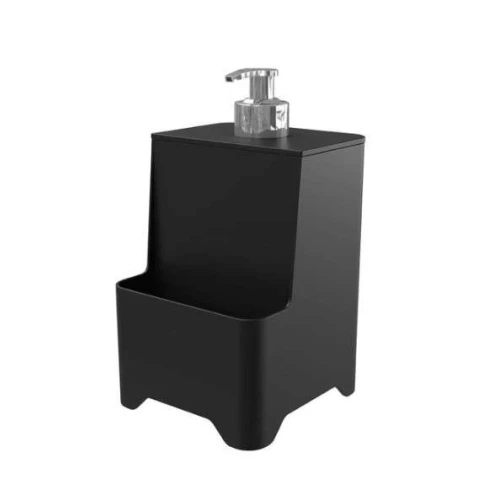 Dispenser Para Detergente E Esponja Smile Stolf 650ml Preto Com Válvula Cromada