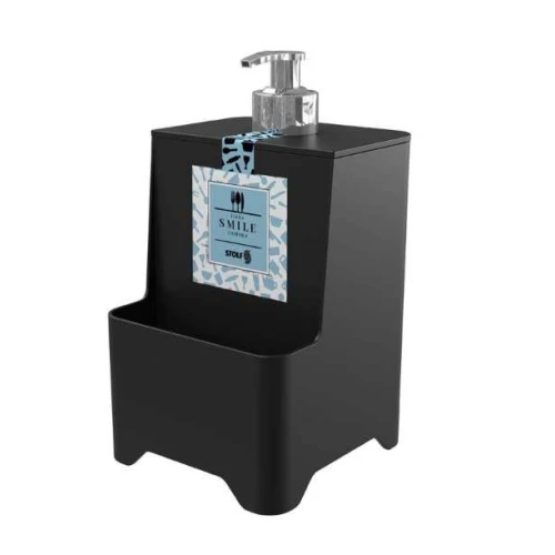 Dispenser Para Detergente E Esponja Smile Stolf 650ml Preto Com Válvula Cromada