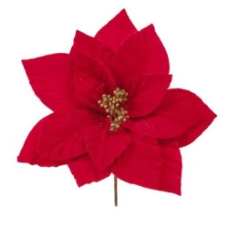 Enfeite Natal  Haste Poinsettia Vermelha 20cm