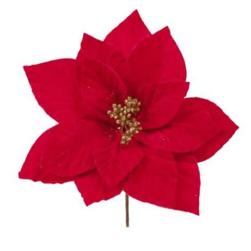 Enfeite Natal  Haste Poinsettia Vermelha 20cm