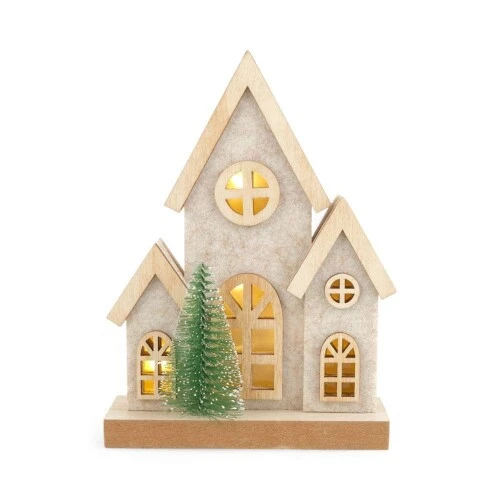 Enfeite de Natal Casa com Árvore Rústica Verde Clarinha 16,5cm Cromus