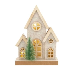 Enfeite de Natal Casa com Árvore Rústica Verde Clarinha 16,5cm Cromus