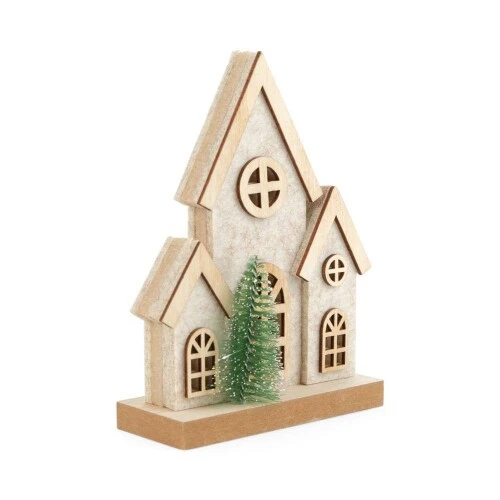 Enfeite de Natal Casa com Árvore Rústica Verde Clarinha 16,5cm Cromus