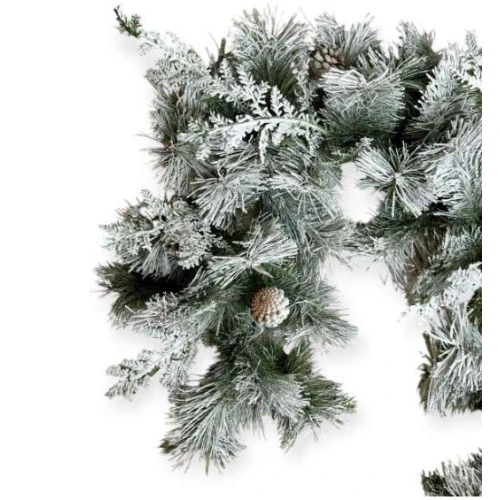 Enfeite de Natal Festão Galho Decorativo Longo Nevado na cor Clara  270 cm