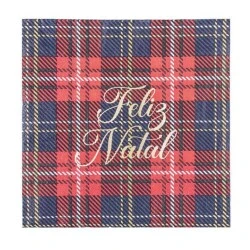Enfeite de Natal Guardanapo de Papel Decorado Xadrez 32,5 × 32,5 cm (Pacote c/20)  Cromus