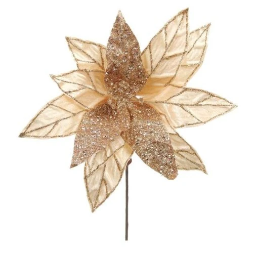 Enfeite de Natal  Haste Flor Dourada 45cm Cromus (Ref. 1058128)